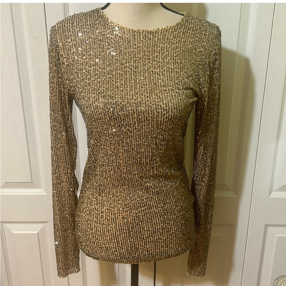 Free People Gold Rush long sleeve sequined top
